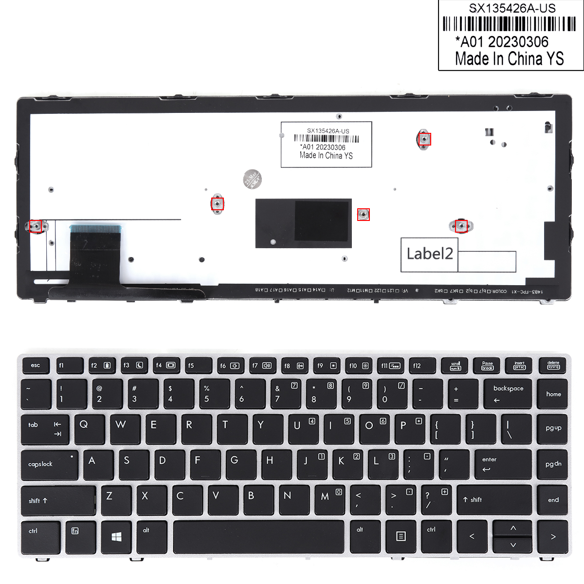Picture of New Replacement Laptop Keyboard For HP EliteBook Folio 9470m SILVER FRAME BLACK (Backlit,Win8,OEM) US Layout